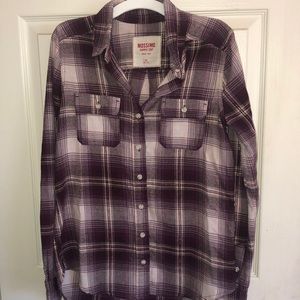 Purple, pink, and gold button down shirt